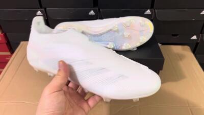 Men's Adidas Predator Elite Laceless FG Firm Ground Low-Tops Football Boots - White/Silver