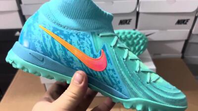 Men's Nike Phantom Luna Elite TF Artificial Turf High-Tops Football Shoes - Jade/Orange/Yellow