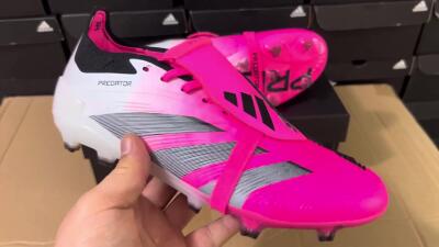 Men's Adidas Predator Elite Foldover Tongue FG Firm Ground Low-Tops Football Boots - Pink/Black/White