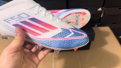 Men's Adidas F50 Adizero FG Firm Ground Low-Tops Football Boots - White/Blue/Pink