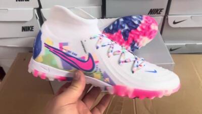 Men's Nike Phantom Luna 2 Elite TF Artificial Turf High-Tops Football Shoes - White/Pink/Blue