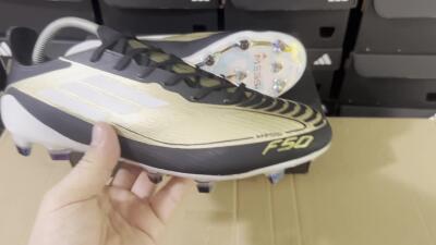 Men's Adidas F50 Adizero Messi FG Firm Ground Low-Tops Football Boots - Gold/White/Black