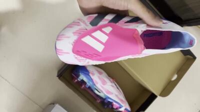 Men's Adidas Predator Elite Foldover Tongue FG Firm Ground Low-Tops Football Boots - White/Blue/Pink