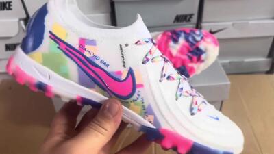 Men's Nike Phantom GX 2 Elite TF Artificial Turf Low-Tops Football Shoes - White/Blue/Pink/Yellow