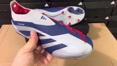 Unisex Adidas Predator Accuracy+ Laceless FG Firm Ground Low-Tops Football Boots - Silver/Blue/Red
