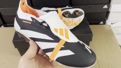 Unisex Adidas Predator Elite Foldover Tongue FG Firm Ground Low-Tops Football Boots - White/Black/Orange