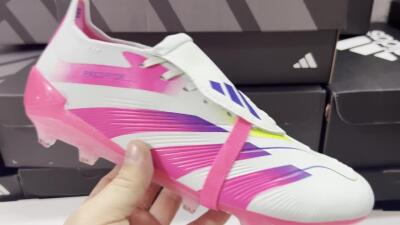Men's Adidas Predator Accuracy+ Laceless FG Firm Ground Low-Tops Football Boots - White/Pink/Purple